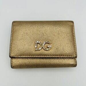 Dolce & Gabbana Wallet Womens One Size Gold Leather Folding Zip Coin Card Holder